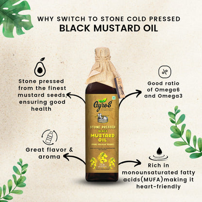 Stone Cold Pressed Black Mustards and Sesame oil | 1L + 1L | Zero Adulteration| UnFiltered | Glass Bottles