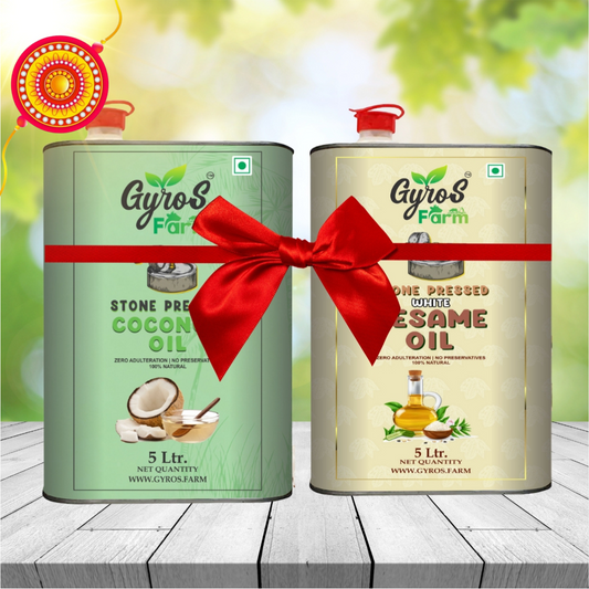 Stone Cold Pressed Coconut and Sesame Oil Combo | 5L + 5L | Zero Adulteration| Sieve Filtered