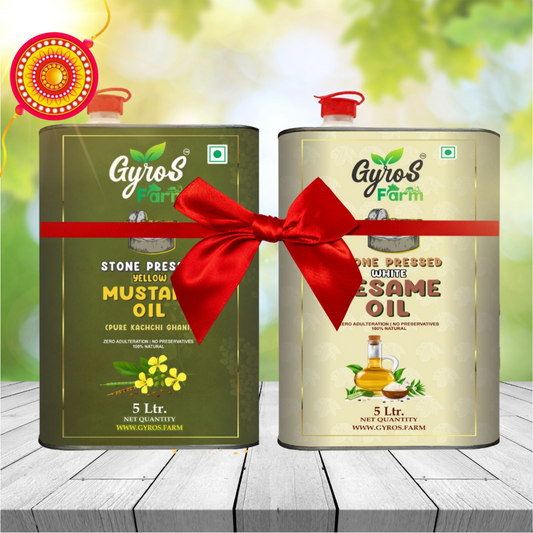 Stone Cold Pressed Yellow Mustard and Sesame Oil Combo | 5L + 5L | zero Adulteration | Sieve Filtered