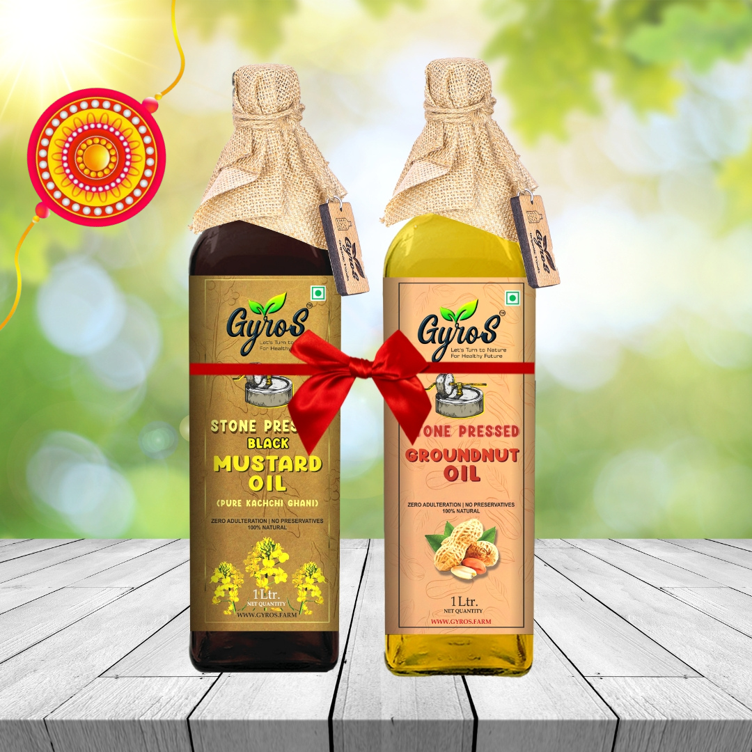 Stone Cold Pressed Groundnut Oil and Black Mustard Oil | 1L + 1L | Zero Adulteration| Unfiltered | Glass Bottle