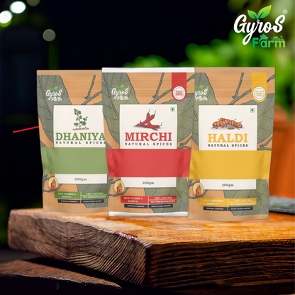 Masala King Combo | Hand Stone Grounded - Haldi Powder | Mirchi Powder | Dhaniya Powder | 200gm each