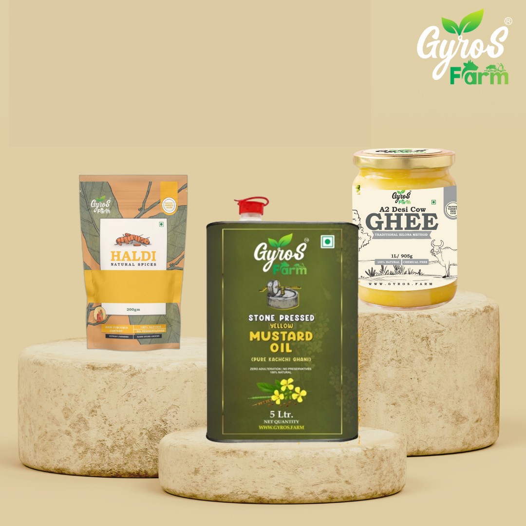 Healthy Family Combo | Yellow Mustard Oil - 5L | Desi Cow Ghee- 1L | Haldi Powder - 200gm