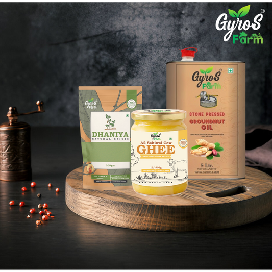 Smart Choice Combo | Sahiwal Cow Ghee - 1L | Groundnut Oil - 5L | Dhaniya Powder -200gm